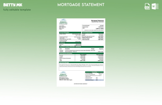 модерен стил Нигерија Сојузна хипотека банка на Нигерија изјава за хипотека Word